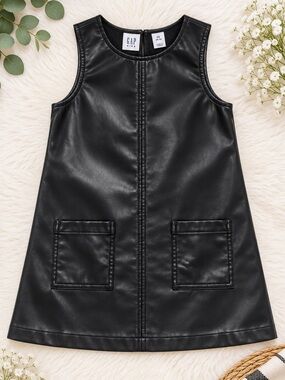 GAP Black Faux-Leather A-Line Pocket Dress 4T